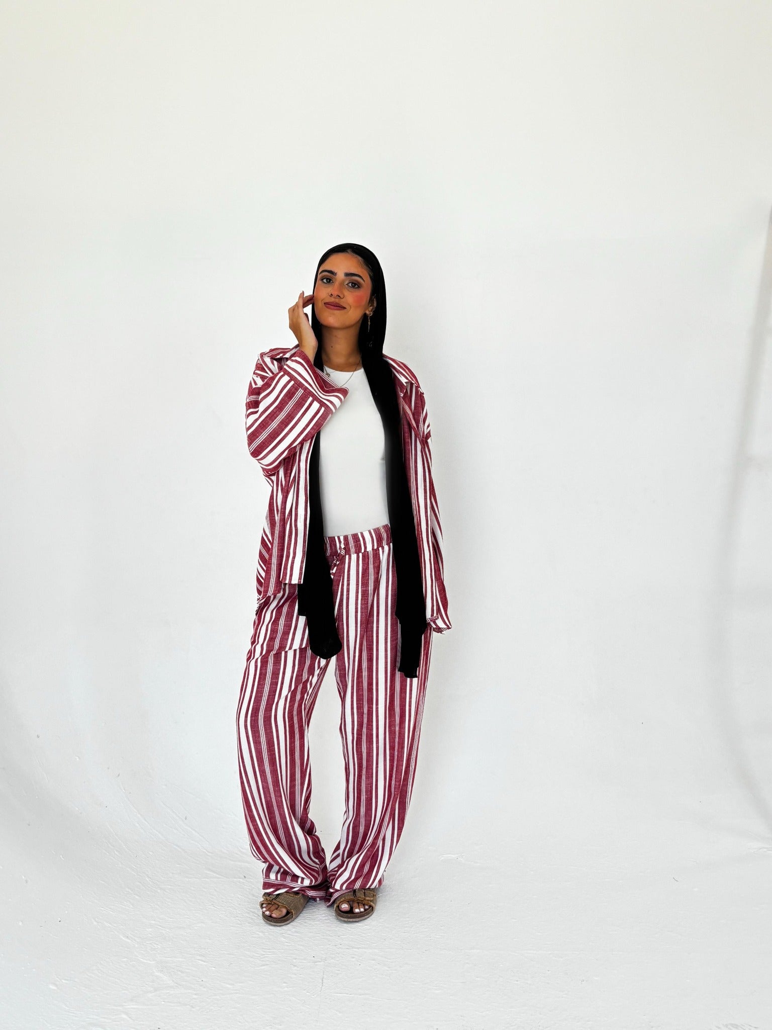 The Burgundy Stripes Set front view