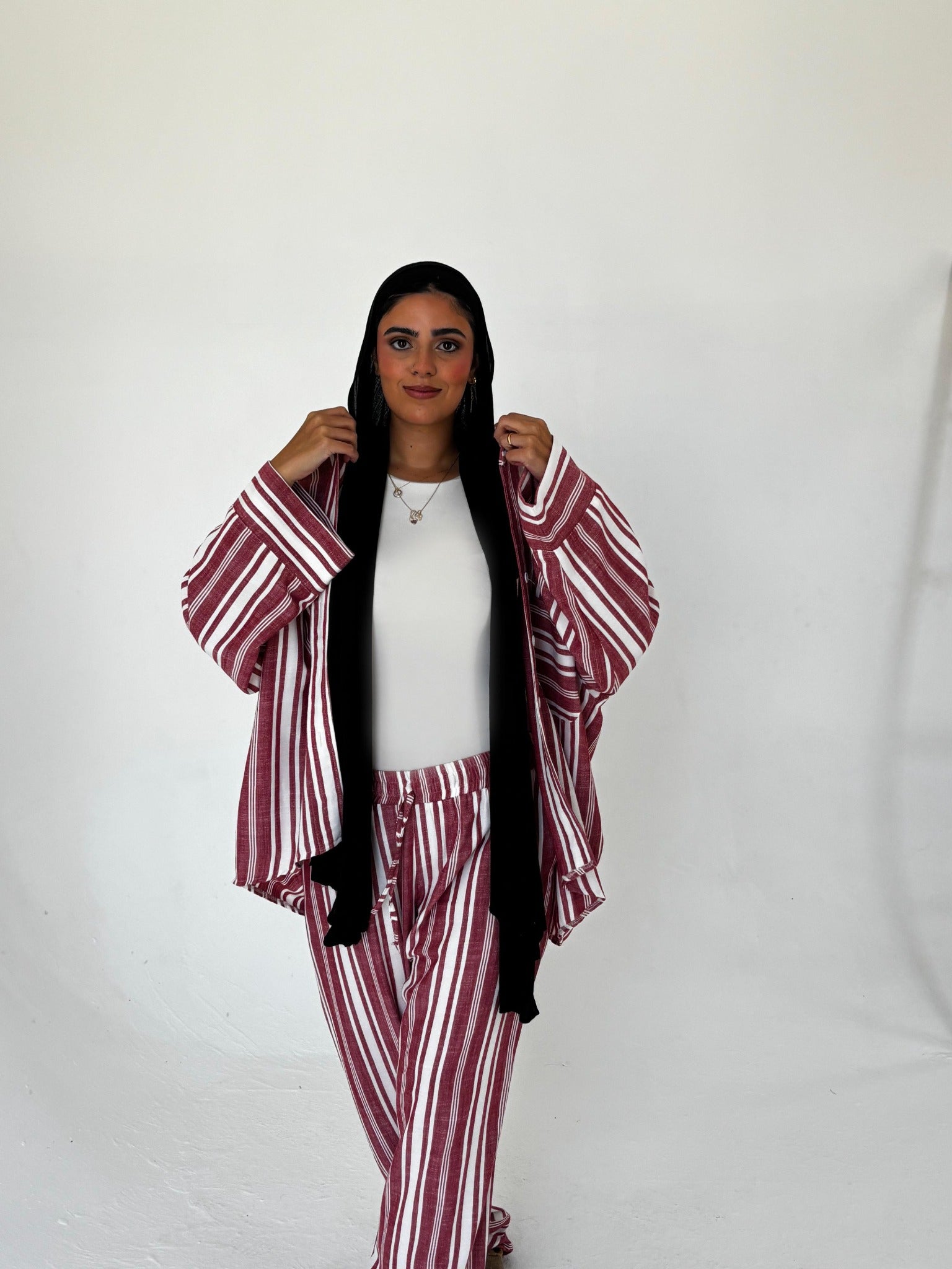 The Burgundy Stripes Set full look