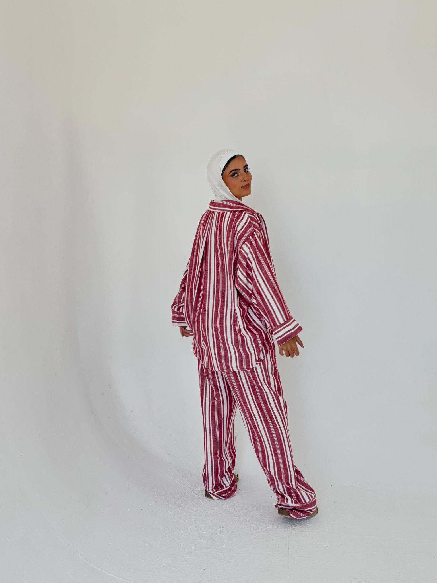 The Burgundy Stripes Set back view