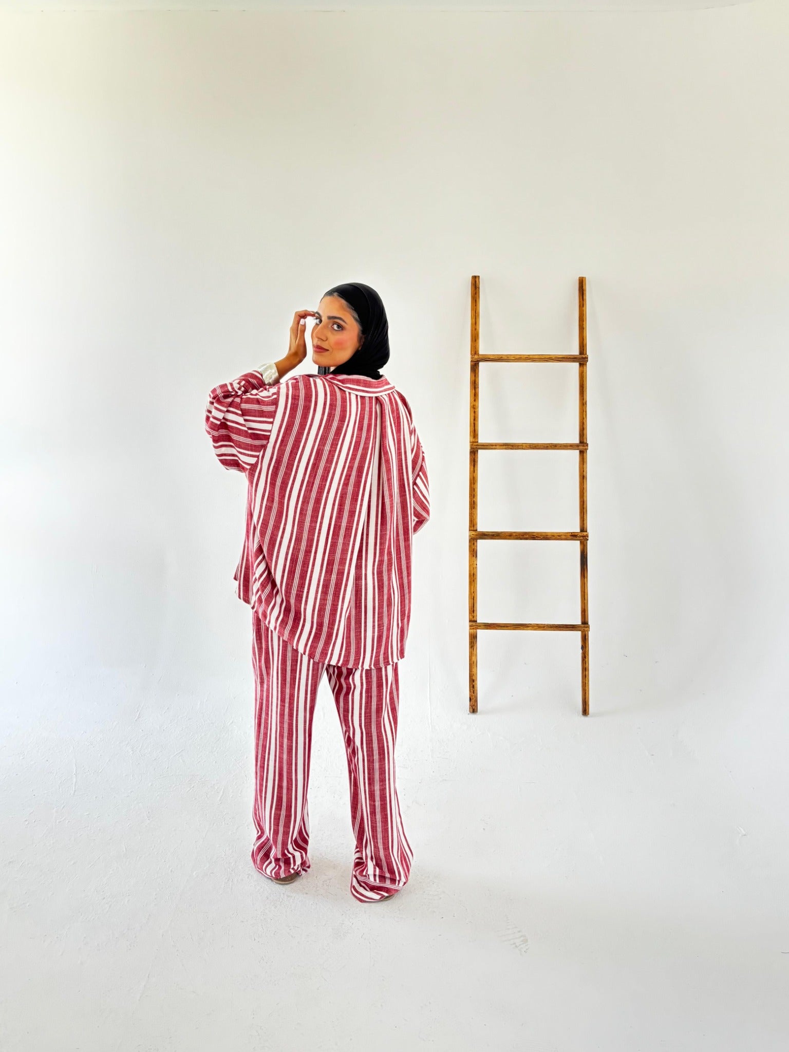 The Burgundy Stripes Set back detail
