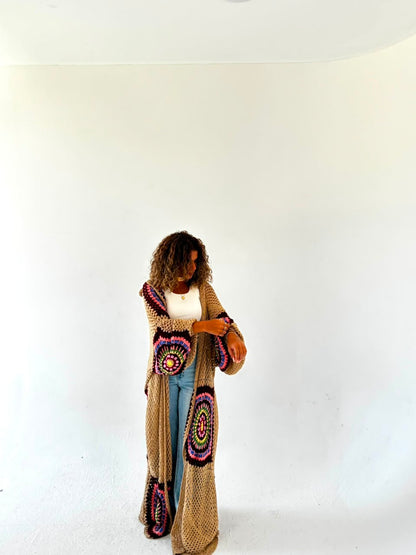 The Crochet Beige Flowy Cardigan styling detail
