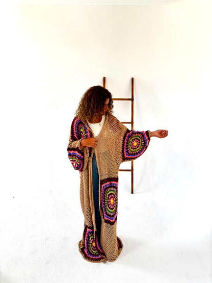 The Crochet Beige Flowy Cardigan sleeve detail