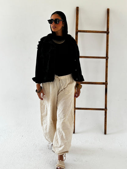 The Linen Balloon Pants styled front view